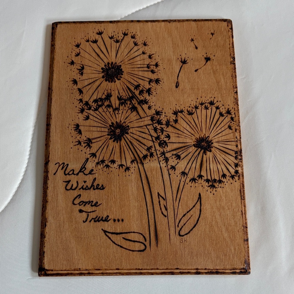 Wooden Dandelion Art Plaque Make Wishes Come True